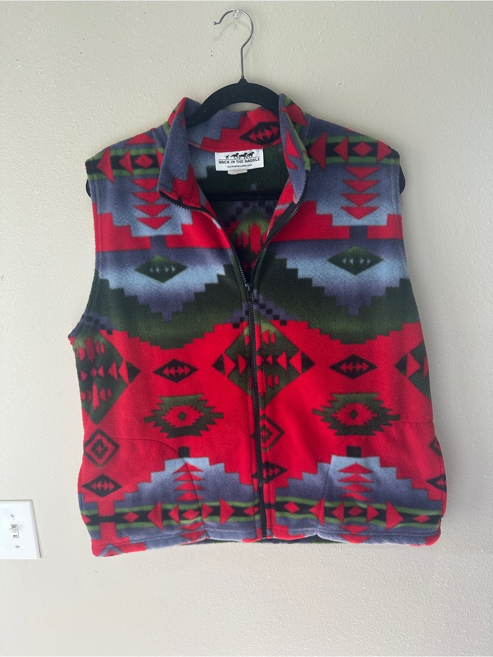 Back on the Saddle Red Patterned Fleece Vest for Women